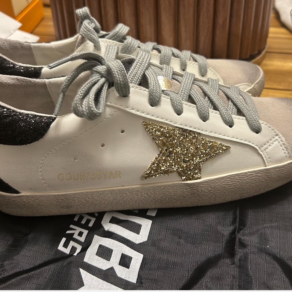 Golden Goose White and Gold Star Sneakers